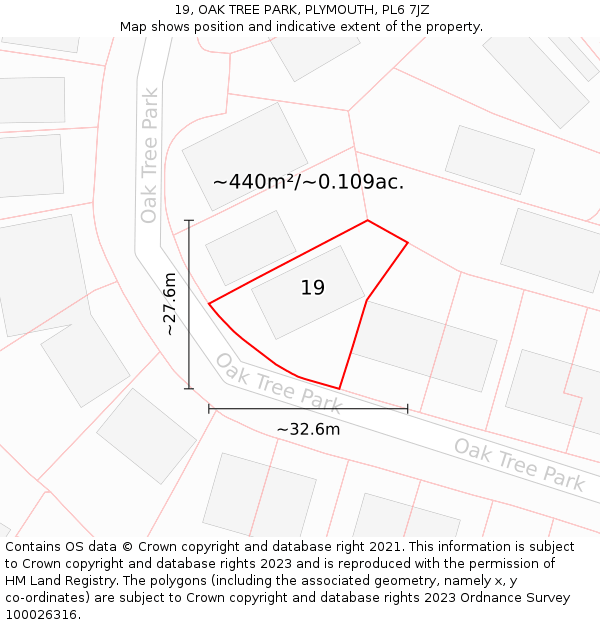 19, OAK TREE PARK, PLYMOUTH, PL6 7JZ: Plot and title map