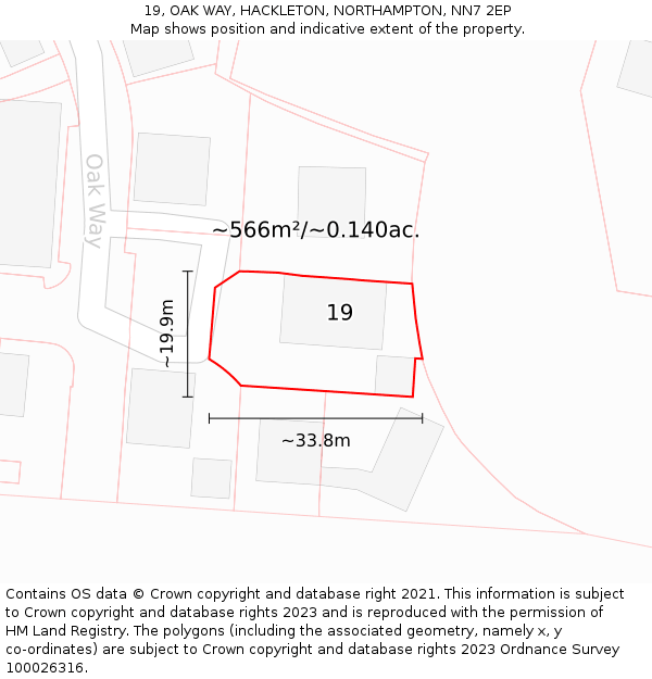 19, OAK WAY, HACKLETON, NORTHAMPTON, NN7 2EP: Plot and title map