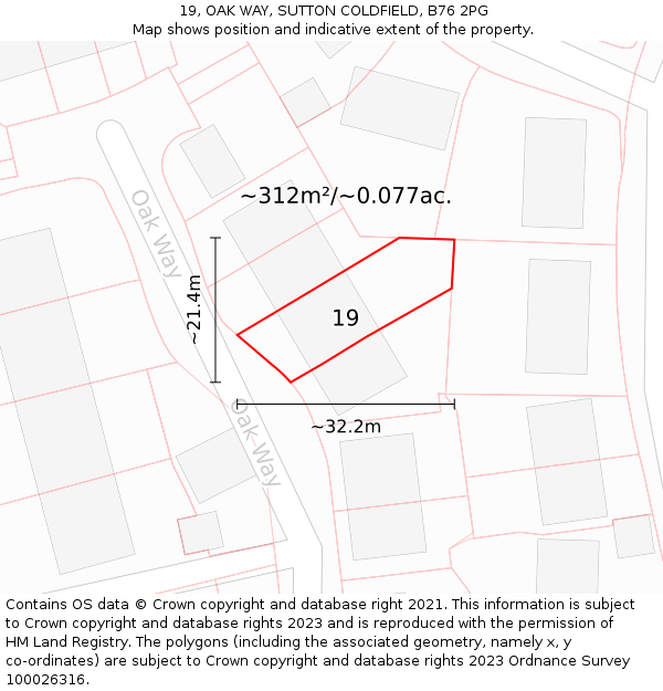 19, OAK WAY, SUTTON COLDFIELD, B76 2PG: Plot and title map