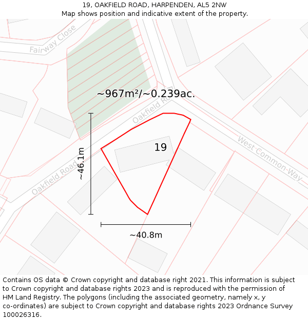19, OAKFIELD ROAD, HARPENDEN, AL5 2NW: Plot and title map