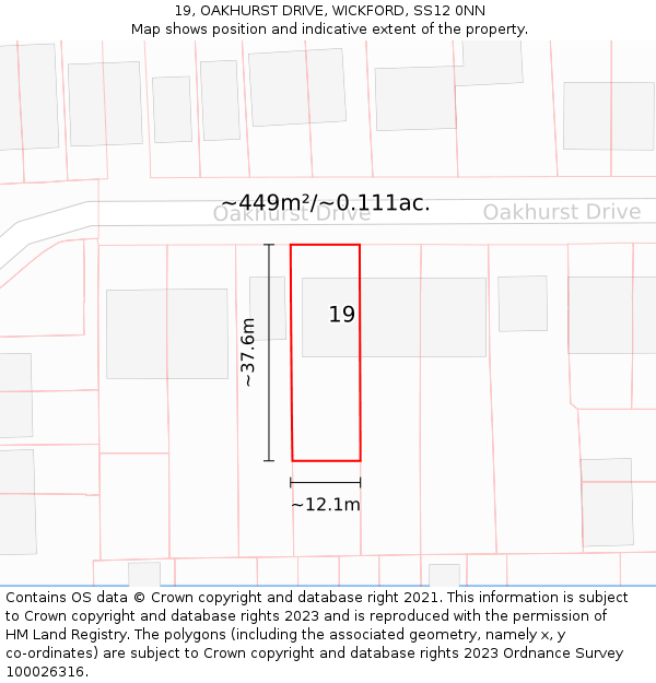 19, OAKHURST DRIVE, WICKFORD, SS12 0NN: Plot and title map