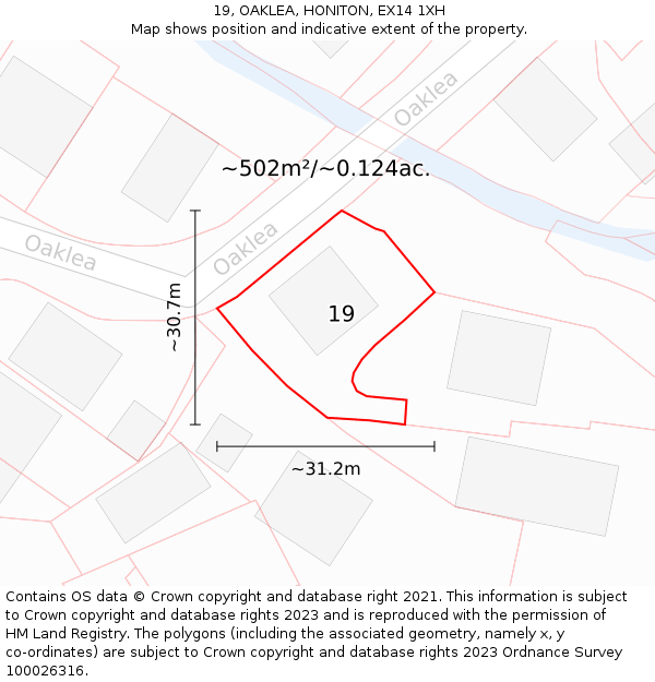 19, OAKLEA, HONITON, EX14 1XH: Plot and title map