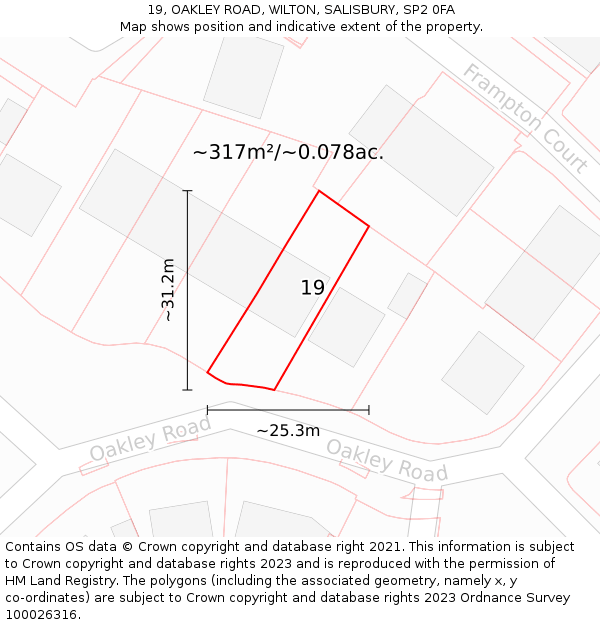 19, OAKLEY ROAD, WILTON, SALISBURY, SP2 0FA: Plot and title map