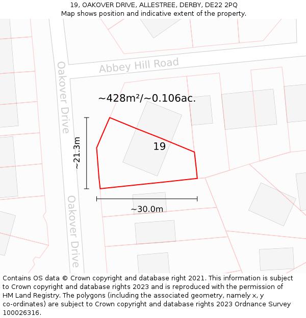 19, OAKOVER DRIVE, ALLESTREE, DERBY, DE22 2PQ: Plot and title map
