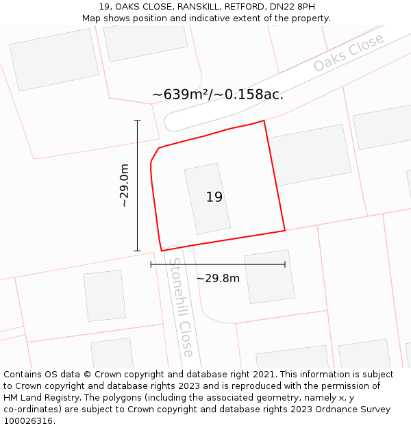 19, OAKS CLOSE, RANSKILL, RETFORD, DN22 8PH: Plot and title map