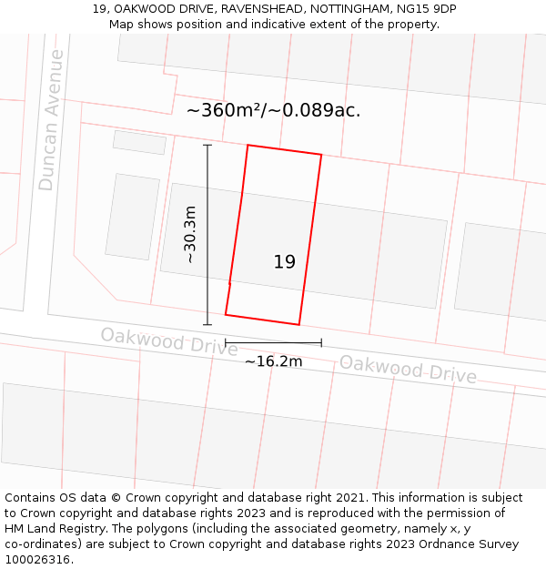 19, OAKWOOD DRIVE, RAVENSHEAD, NOTTINGHAM, NG15 9DP: Plot and title map