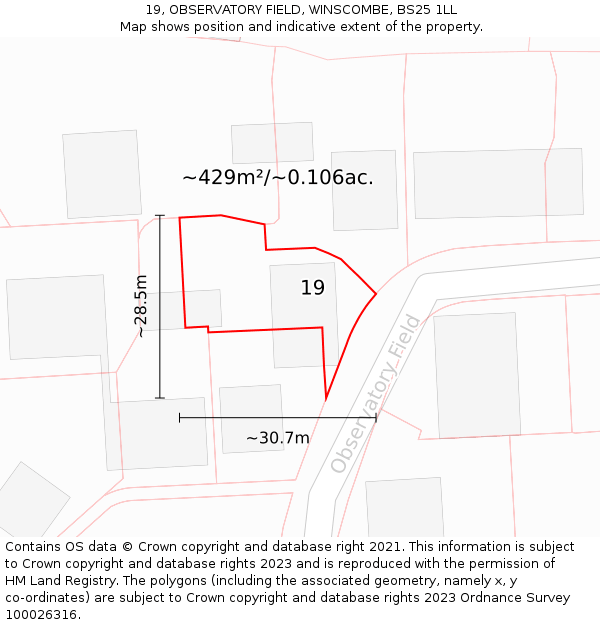 19, OBSERVATORY FIELD, WINSCOMBE, BS25 1LL: Plot and title map