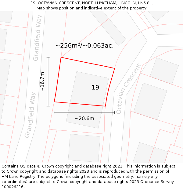 19, OCTAVIAN CRESCENT, NORTH HYKEHAM, LINCOLN, LN6 8HJ: Plot and title map