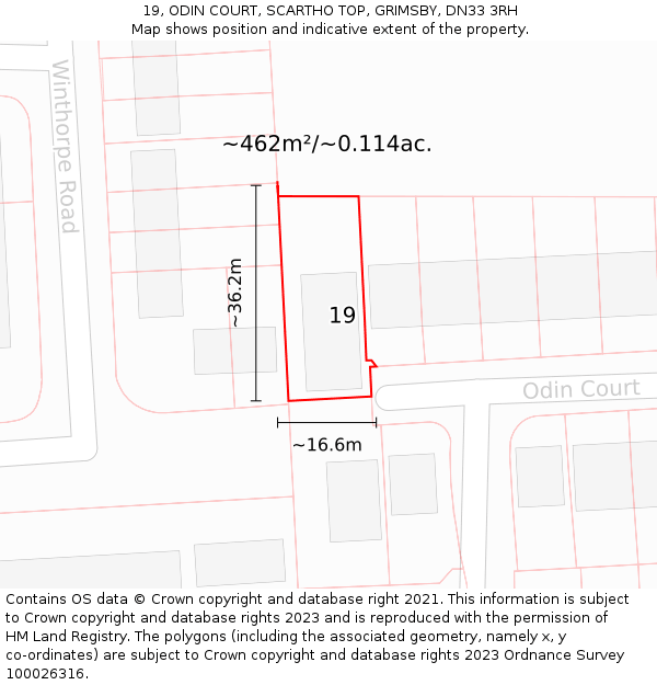 19, ODIN COURT, SCARTHO TOP, GRIMSBY, DN33 3RH: Plot and title map
