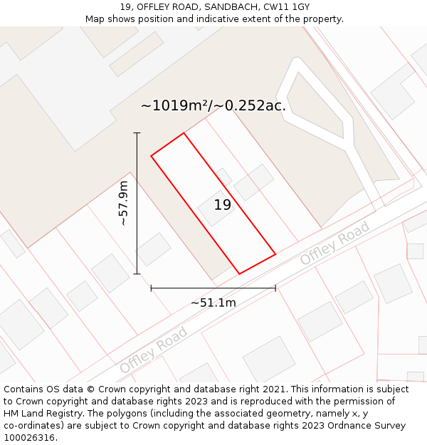 19, OFFLEY ROAD, SANDBACH, CW11 1GY: Plot and title map
