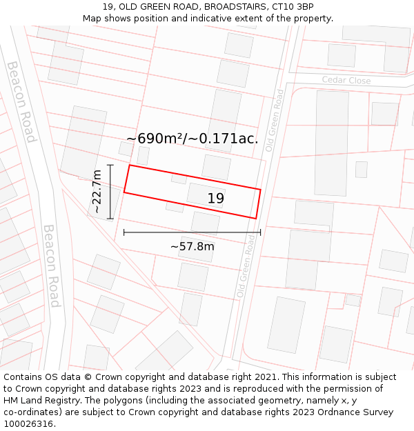 19, OLD GREEN ROAD, BROADSTAIRS, CT10 3BP: Plot and title map