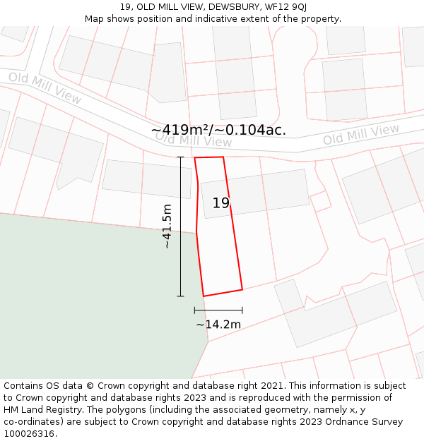 19, OLD MILL VIEW, DEWSBURY, WF12 9QJ: Plot and title map