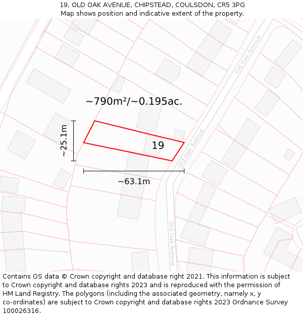 19, OLD OAK AVENUE, CHIPSTEAD, COULSDON, CR5 3PG: Plot and title map