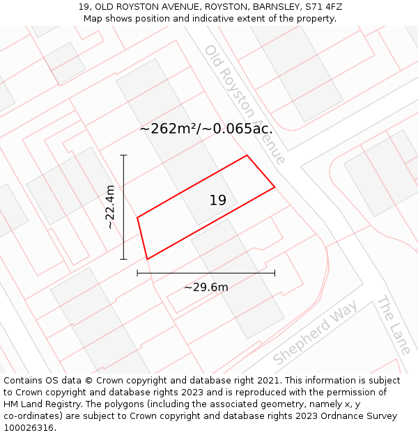 19, OLD ROYSTON AVENUE, ROYSTON, BARNSLEY, S71 4FZ: Plot and title map