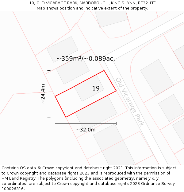 19, OLD VICARAGE PARK, NARBOROUGH, KING'S LYNN, PE32 1TF: Plot and title map