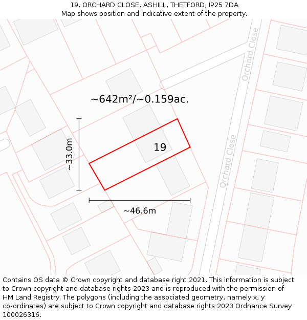 19, ORCHARD CLOSE, ASHILL, THETFORD, IP25 7DA: Plot and title map