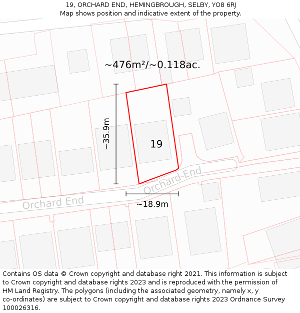 19, ORCHARD END, HEMINGBROUGH, SELBY, YO8 6RJ: Plot and title map