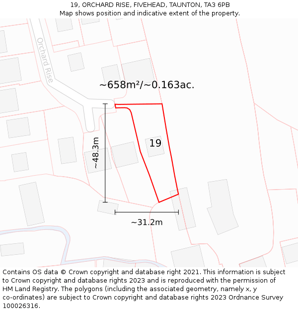19, ORCHARD RISE, FIVEHEAD, TAUNTON, TA3 6PB: Plot and title map