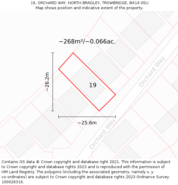 19, ORCHARD WAY, NORTH BRADLEY, TROWBRIDGE, BA14 0SU: Plot and title map