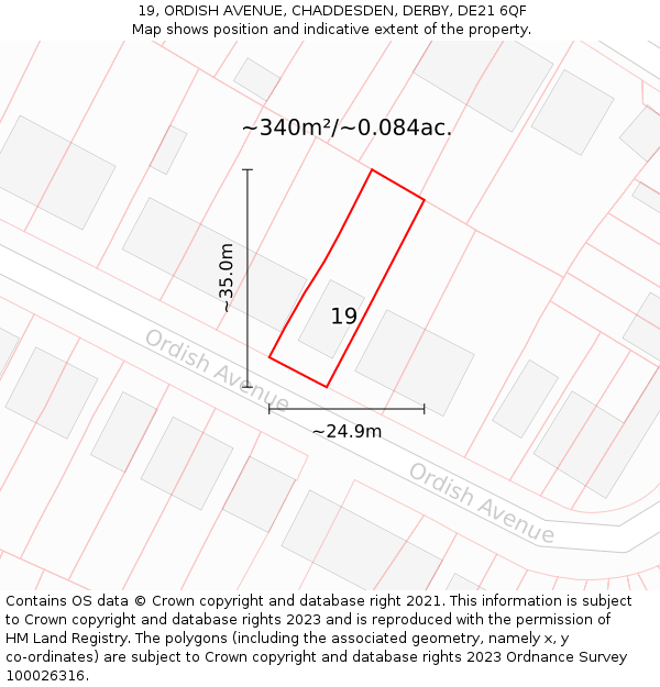 19, ORDISH AVENUE, CHADDESDEN, DERBY, DE21 6QF: Plot and title map