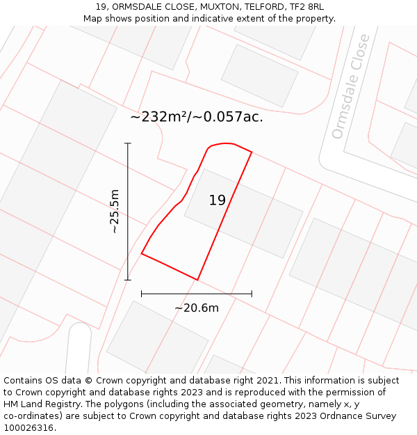 19, ORMSDALE CLOSE, MUXTON, TELFORD, TF2 8RL: Plot and title map