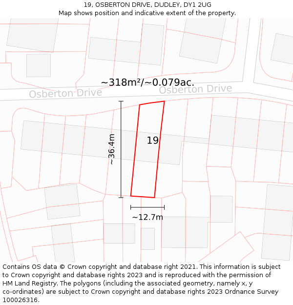 19, OSBERTON DRIVE, DUDLEY, DY1 2UG: Plot and title map