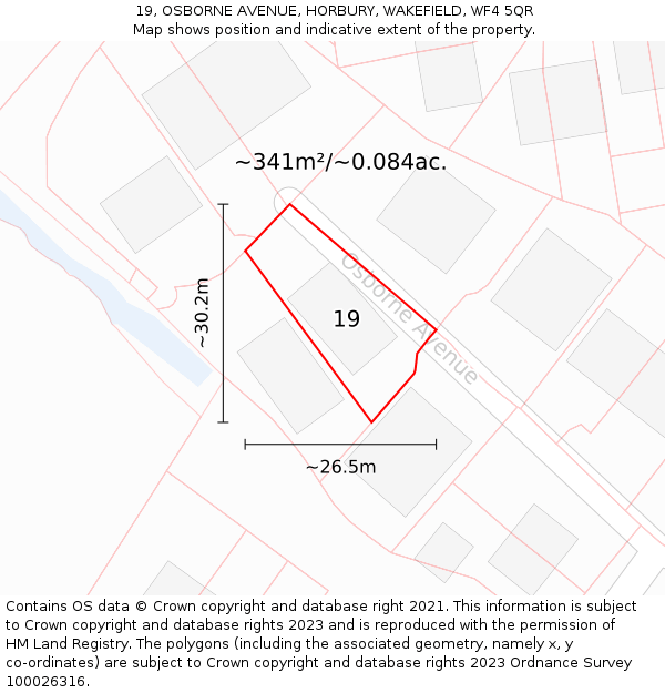 19, OSBORNE AVENUE, HORBURY, WAKEFIELD, WF4 5QR: Plot and title map