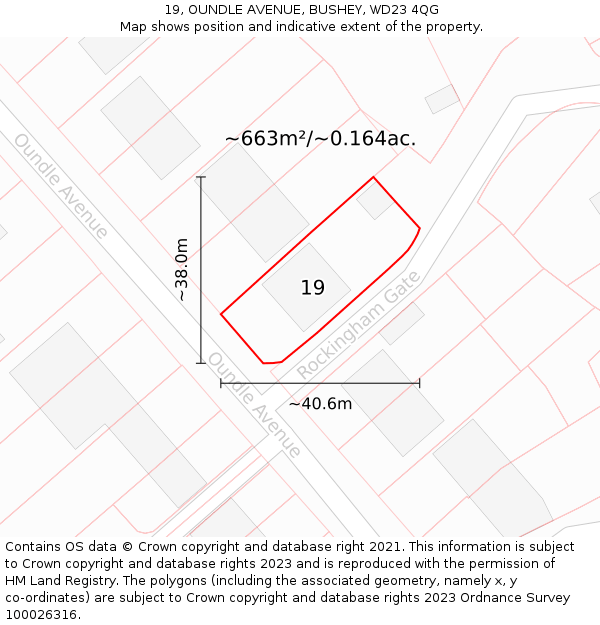 19, OUNDLE AVENUE, BUSHEY, WD23 4QG: Plot and title map
