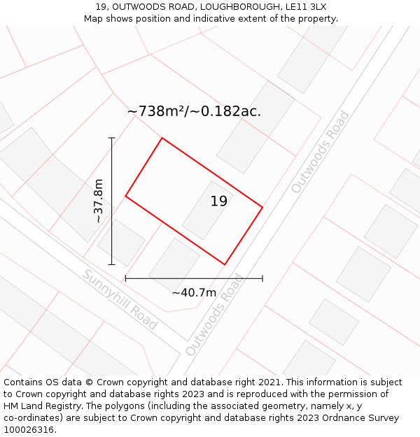 19, OUTWOODS ROAD, LOUGHBOROUGH, LE11 3LX: Plot and title map