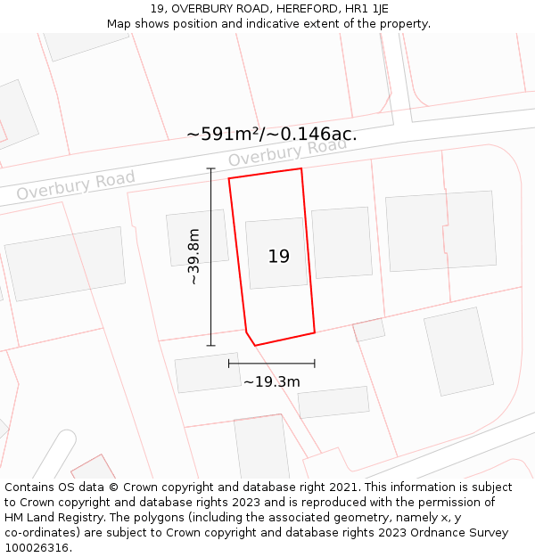 19, OVERBURY ROAD, HEREFORD, HR1 1JE: Plot and title map