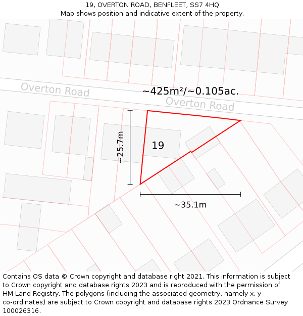 19, OVERTON ROAD, BENFLEET, SS7 4HQ: Plot and title map