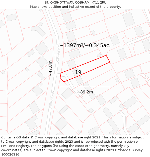 19, OXSHOTT WAY, COBHAM, KT11 2RU: Plot and title map