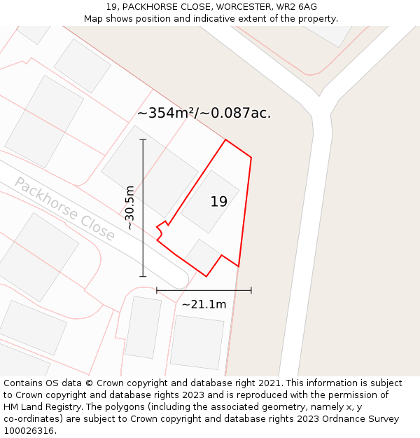 19, PACKHORSE CLOSE, WORCESTER, WR2 6AG: Plot and title map