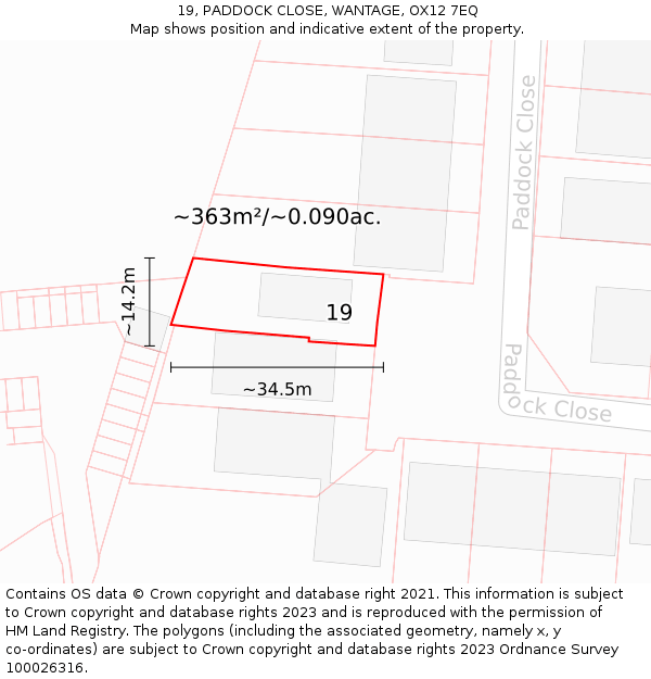 19, PADDOCK CLOSE, WANTAGE, OX12 7EQ: Plot and title map