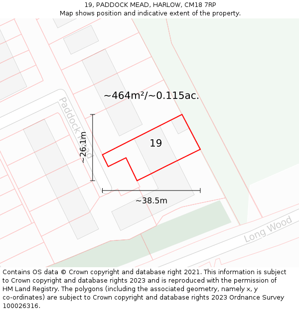 19, PADDOCK MEAD, HARLOW, CM18 7RP: Plot and title map