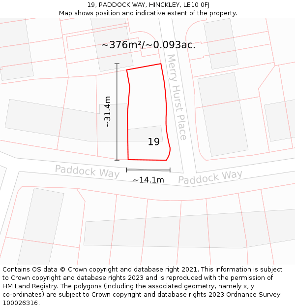 19, PADDOCK WAY, HINCKLEY, LE10 0FJ: Plot and title map