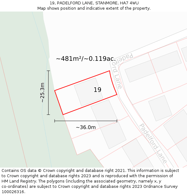 19, PADELFORD LANE, STANMORE, HA7 4WU: Plot and title map