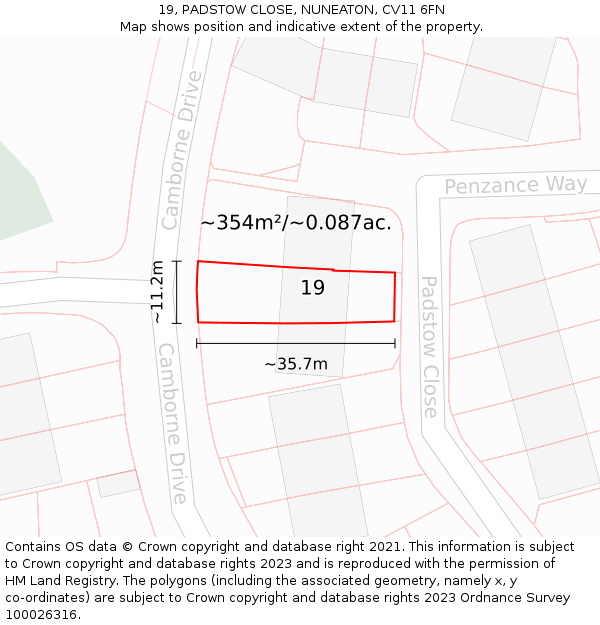 19, PADSTOW CLOSE, NUNEATON, CV11 6FN: Plot and title map