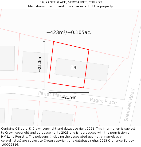 19, PAGET PLACE, NEWMARKET, CB8 7DR: Plot and title map