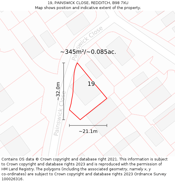 19, PAINSWICK CLOSE, REDDITCH, B98 7XU: Plot and title map