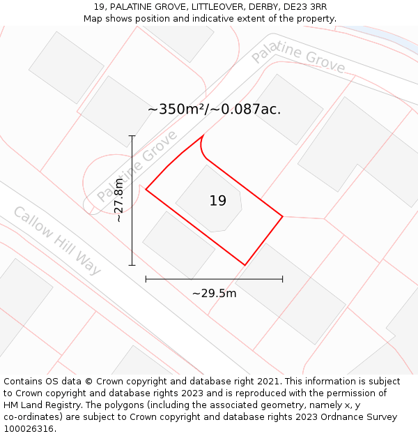 19, PALATINE GROVE, LITTLEOVER, DERBY, DE23 3RR: Plot and title map