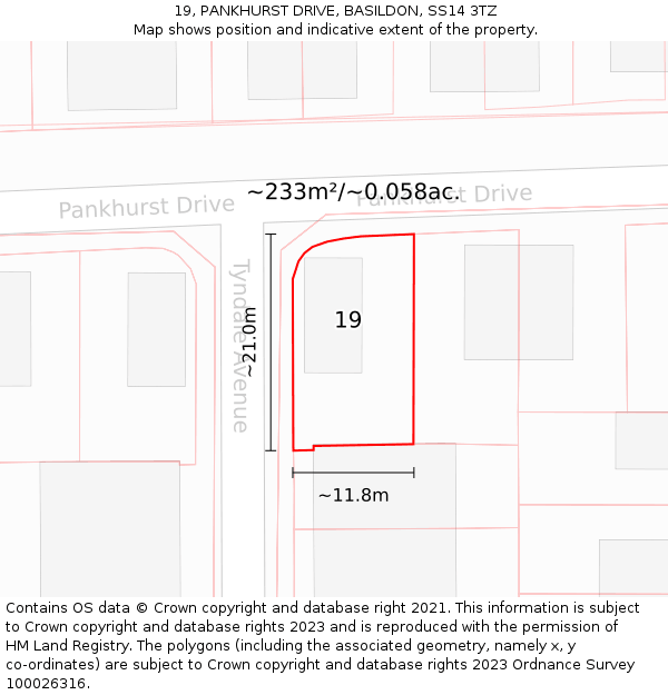 19, PANKHURST DRIVE, BASILDON, SS14 3TZ: Plot and title map