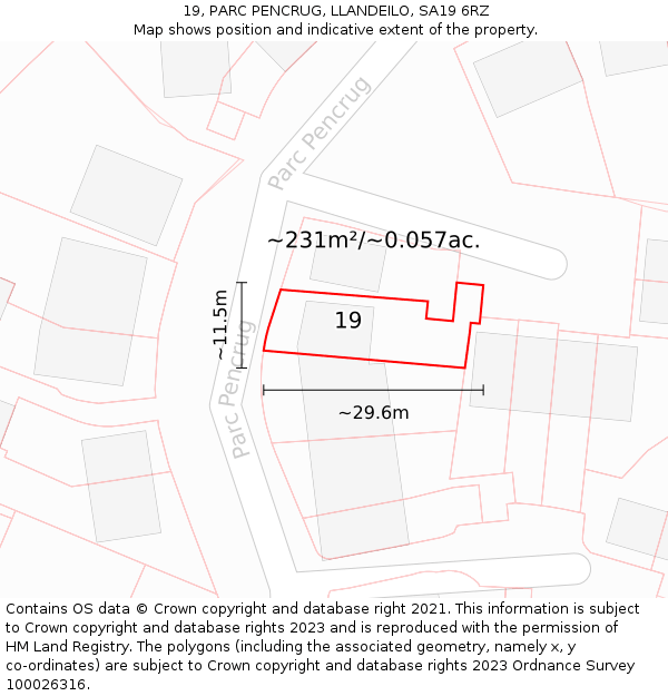 19, PARC PENCRUG, LLANDEILO, SA19 6RZ: Plot and title map