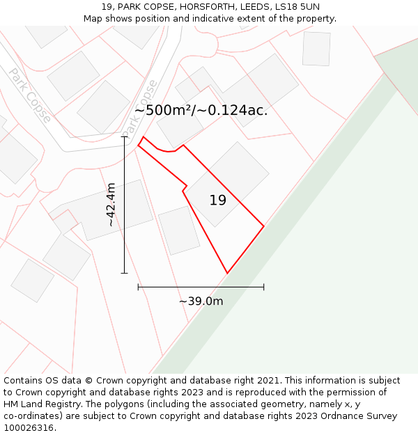 19, PARK COPSE, HORSFORTH, LEEDS, LS18 5UN: Plot and title map