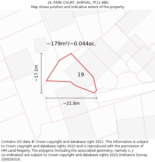 19, PARK COURT, SHIFNAL, TF11 9BD: Plot and title map