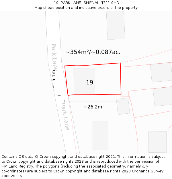19, PARK LANE, SHIFNAL, TF11 9HD: Plot and title map