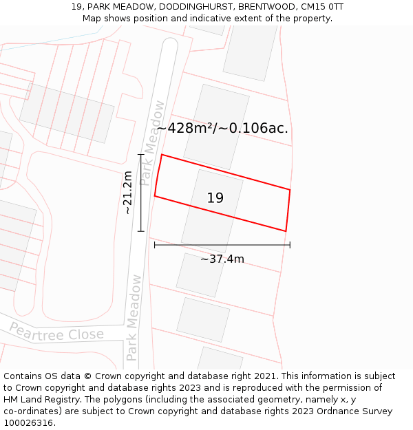 19, PARK MEADOW, DODDINGHURST, BRENTWOOD, CM15 0TT: Plot and title map