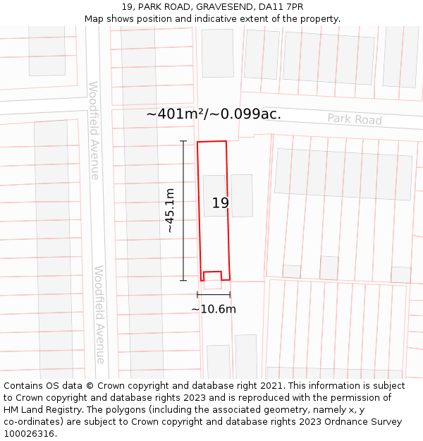 19, PARK ROAD, GRAVESEND, DA11 7PR: Plot and title map