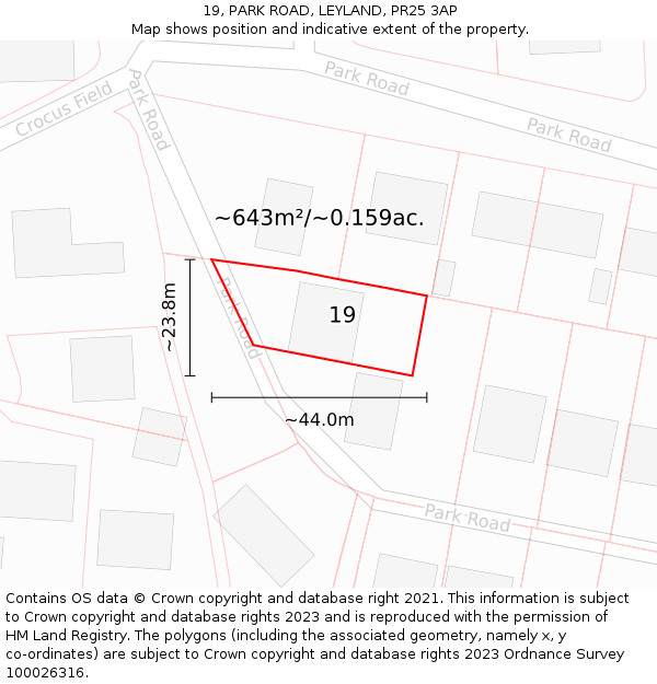 19, PARK ROAD, LEYLAND, PR25 3AP: Plot and title map