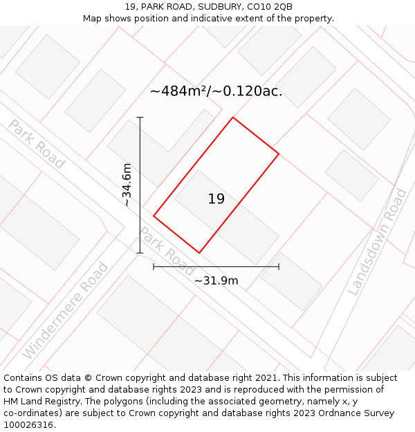 19, PARK ROAD, SUDBURY, CO10 2QB: Plot and title map